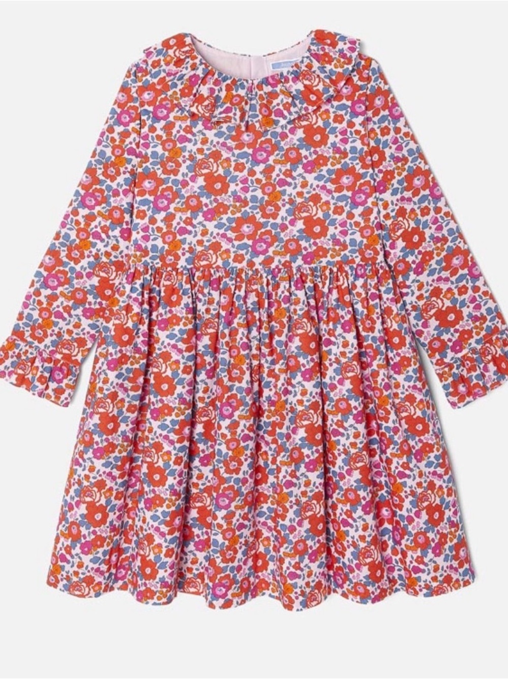 Jacadi Floral Long-Sleeve Dress in Pink and Orange